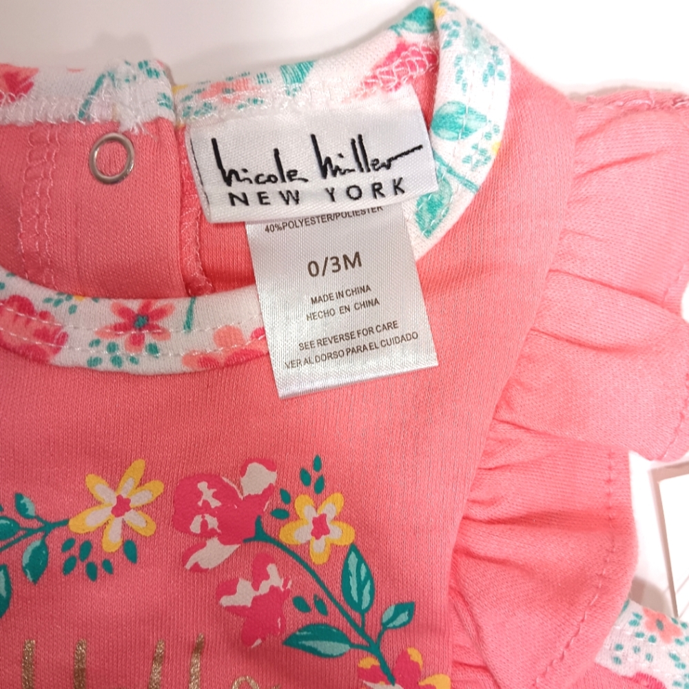 Nicole Miller New York Peach Spring Floral Onesie 0/3 Months NWT! - Picture 3 of 9
